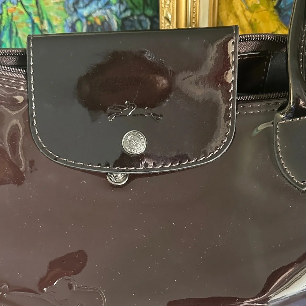 Longchamp maroon Patent Leather shoulder Tote Bag - Picture 5 of 8